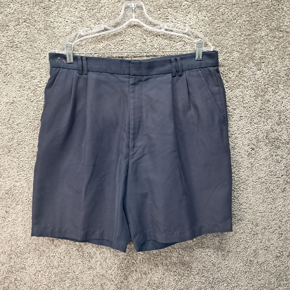 Greg Norman Mens Navy Blue Microfiber Pleated Golf Shorts Size 36 RN 69421